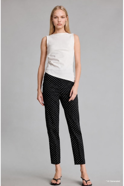 Regular Waist Polka Dot Black Satin Cigarette Pants