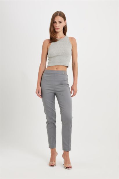 Cigarette Fit Regular Hem Satin Trousers