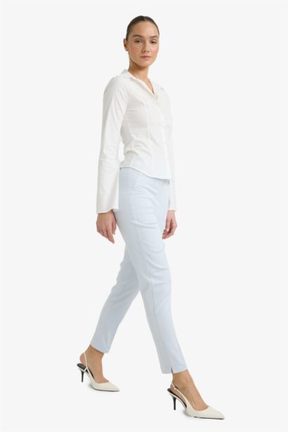 Satin Fabric Regular Waist Straight Leg Cigarette Trousers