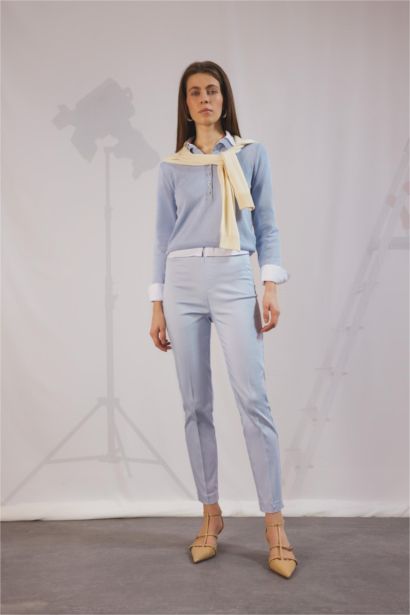 بنطلون ستان سيجاريت برجل مستقيم وخصر عادي