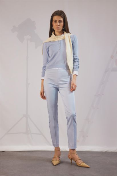 بنطلون ستان سيجاريت برجل مستقيم وخصر عادي