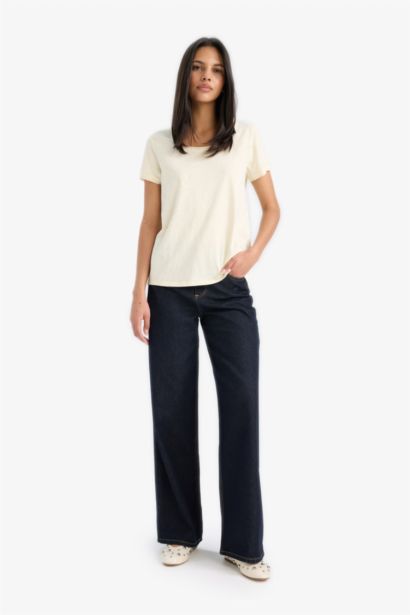 تيشيرت سادة بيزك نص ردن قصة عادية وياخة مستديرة