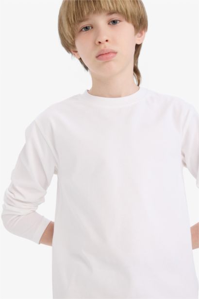 تيشيرت اولادي بيزك سادة كم طويل قصة عادية برقبة مستديرة