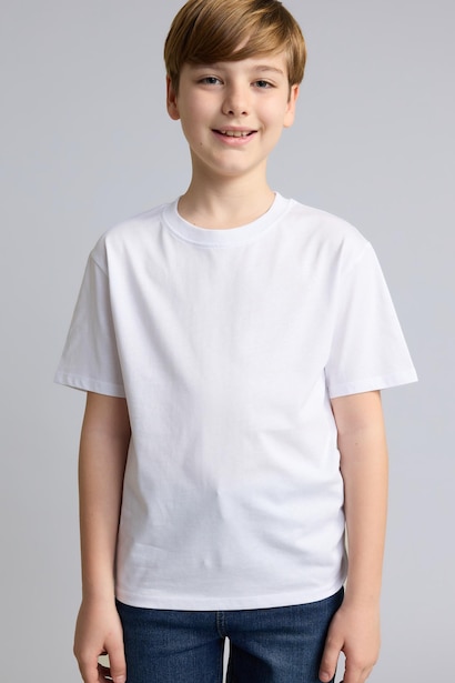 T-shirt blanc 100% coton à col rond et manches courtes Coupe régulière pour garçon