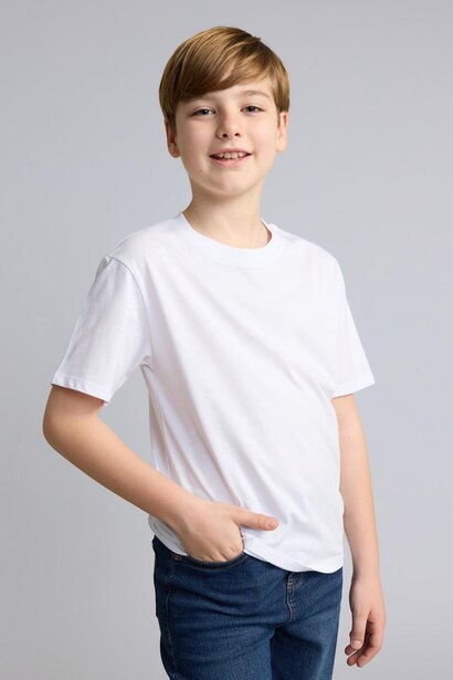 T-shirt blanc 100% coton à col rond et manches courtes Coupe régulière pour garçon
