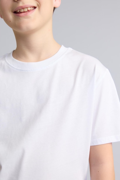 T-shirt blanc 100% coton à col rond et manches courtes Coupe régulière pour garçon