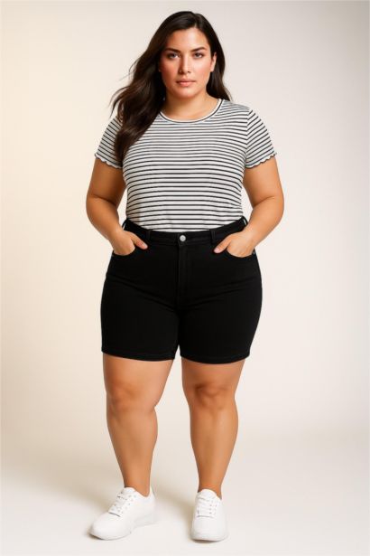 Fitted Crew Neck Striped Corduroy T-Shirt