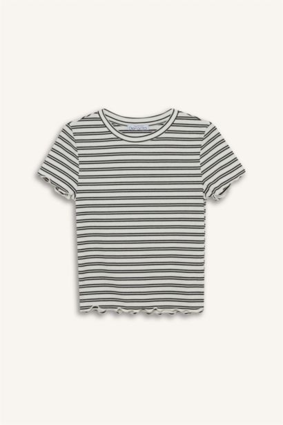 Fitted Crew Neck Striped Corduroy T-Shirt