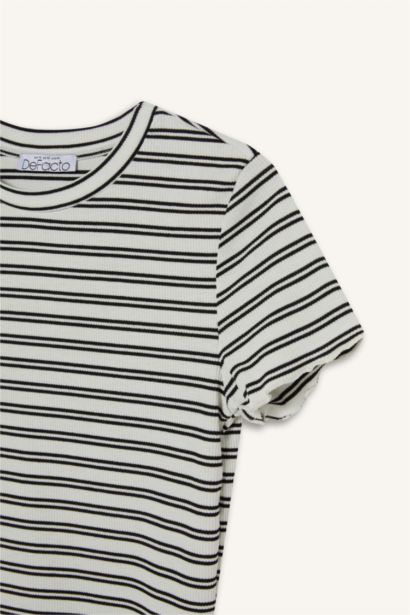Fitted Crew Neck Striped Corduroy T-Shirt