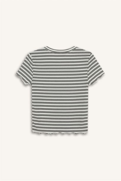 Fitted Crew Neck Striped Corduroy T-Shirt