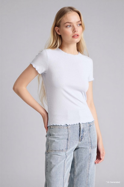 Fitted Crew Neck Ribbed Short Sleeve T-Shirt