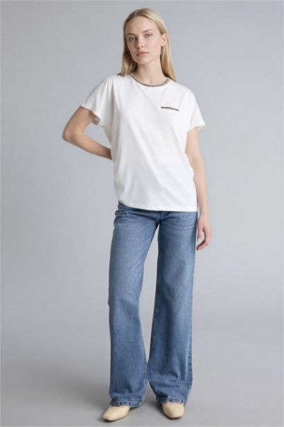 T-shirt imprimé à col rond et manches courtes