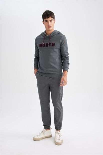 Regular Fit Kapüşonlu Baskılı Kalın Sweatshirt