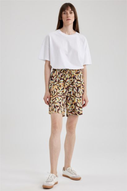 Viscose High Waist Printed Wide Leg Shorts