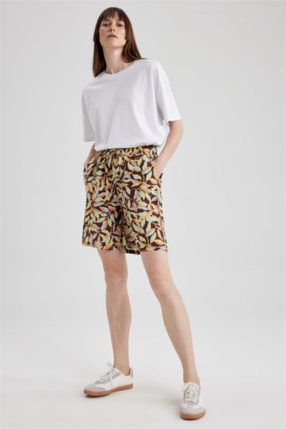 Viscose High Waist Printed Wide Leg Shorts