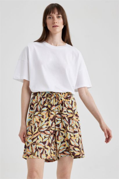 Viscose High Waist Printed Wide Leg Shorts
