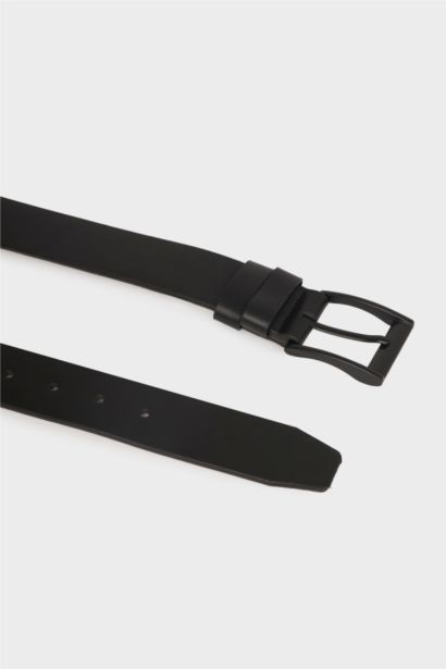 Man Rectangle Clasp Faux Leather Denim Belt