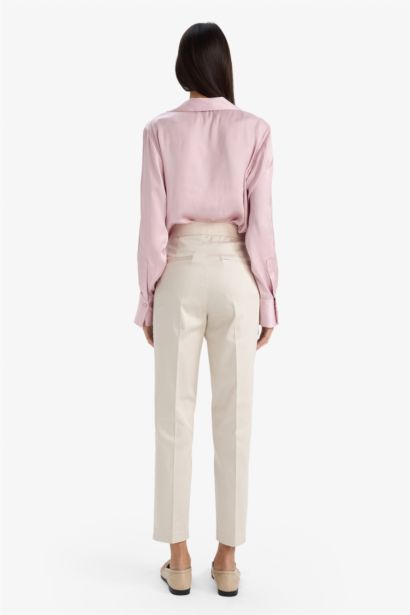 Cigarette Elastic Waste Slim Leg Satin Trousers