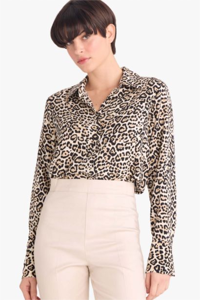 Regular Fit Shirt Collar Animal Print Long Sleeve Shirt