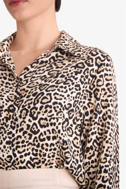 Regular Fit Shirt Collar Animal Print Long Sleeve Shirt