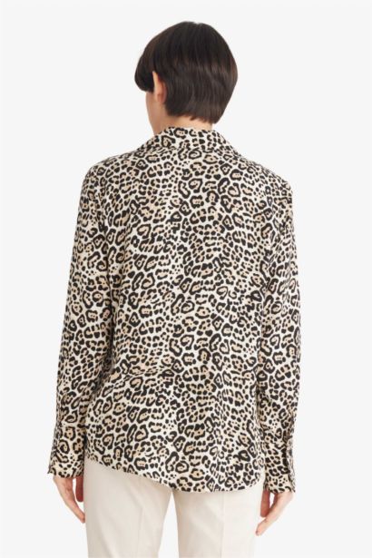 Regular Fit Shirt Collar Animal Print Long Sleeve Shirt