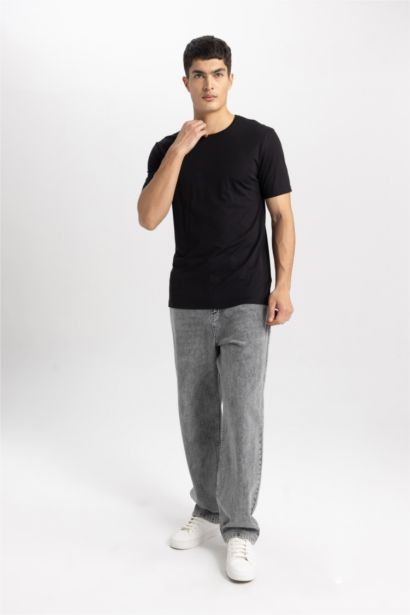 Slim Fit Dar Kesim Bisiklet Yaka Modal Karışımlı Pamuklu Basic Düz Kısa Kollu Tişört