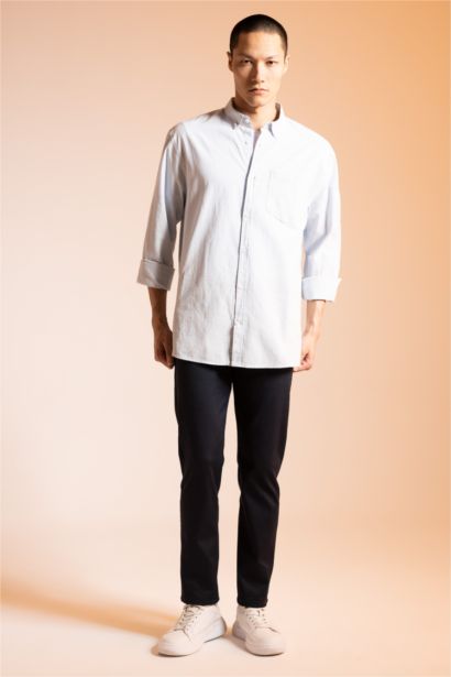 түймелі поло жағасы мақта Ұзын жеңді көйлек