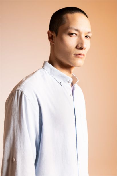 түймелі поло жағасы мақта Ұзын жеңді көйлек