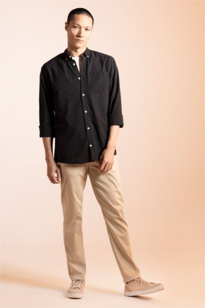 түймелі поло жағасы мақта Ұзын жеңді көйлек