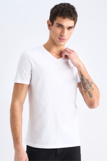 Slim Fit V-Neck Basic Short Sleeve T-Shirt