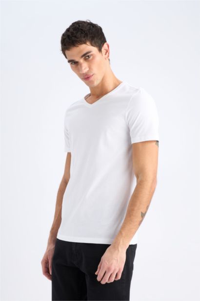 Slim Fit V-Neck Basic Short Sleeve T-Shirt