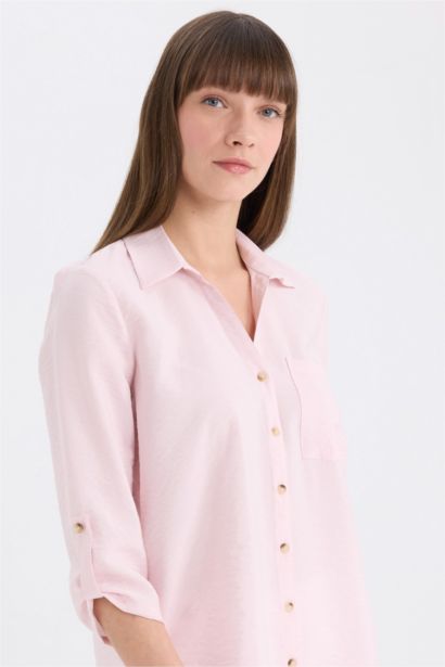 قميص ردن طويل قصة عادية بياقة قميص