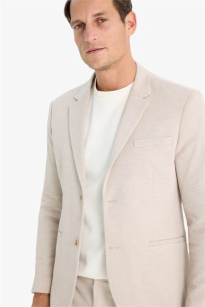 Slim Fit Dar Kesim Astarlı Düğmeli Blazer Ceket