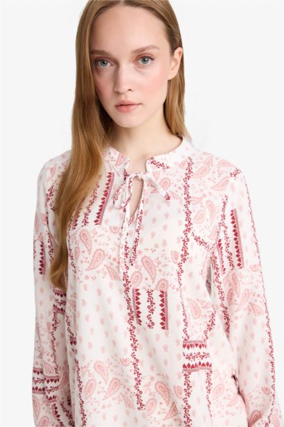 بلوزة ردن طويل قصة عادية بياخة مستديرة