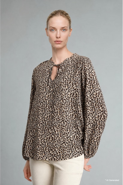 Regular Fit Leopar Desenli Bluz