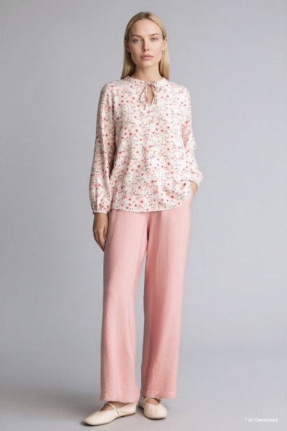 Regular Fit Crew Neck Printed Blouse