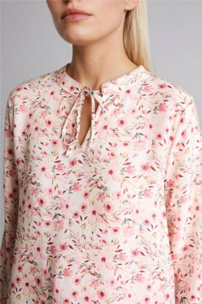 Regular Fıt Bisiklet Yaka Baskılı Uzun Kollu Bluz