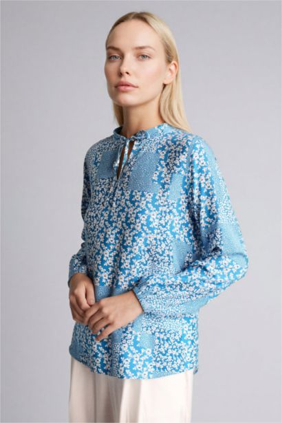 Regular Fıt Bisiklet Yaka Baskılı Uzun Kollu Bluz