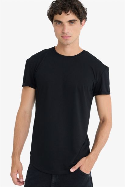 Long Muscle Fit Crew Neck Basic T-Shirt