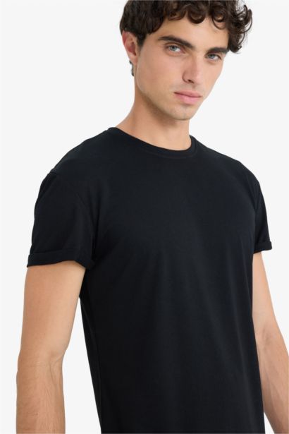 Long Muscle Fit Crew Neck Basic T-Shirt