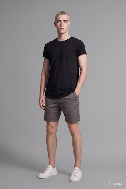 Long Muscle Fit Crew Neck Basic Black T-Shirt
