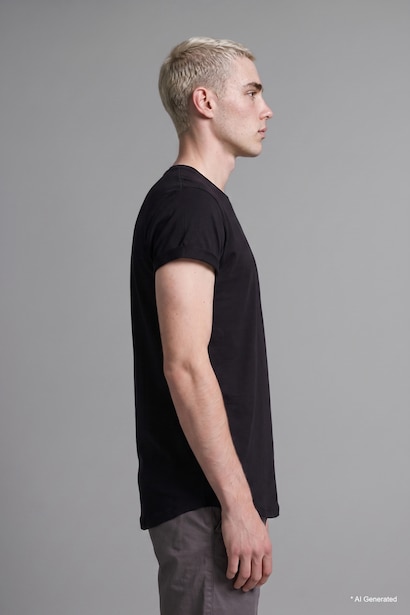 Long Muscle Fit Crew Neck Basic Black T-Shirt