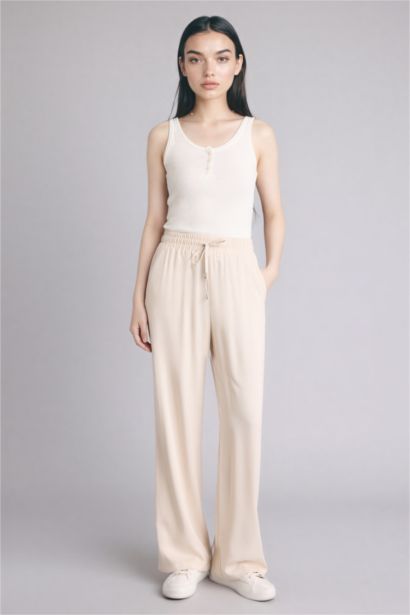 Брюки из вискозы Florida с высокой талией карманами и широкими штанинами