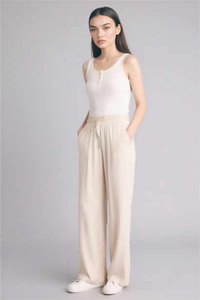 Брюки из вискозы Florida с высокой талией карманами и широкими штанинами