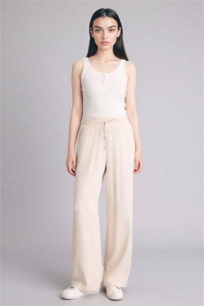 Брюки из вискозы Florida с высокой талией карманами и широкими штанинами