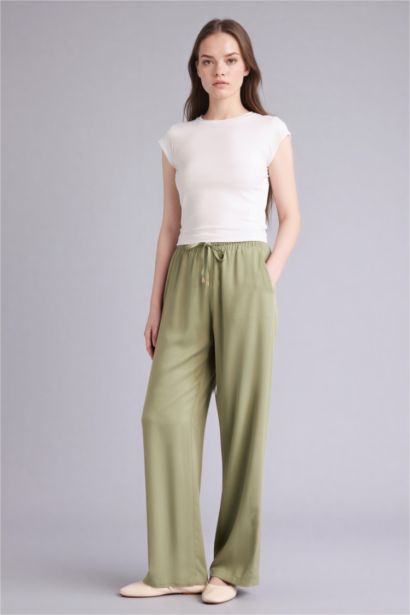 بنطرون فيسكوز فلورايدا برجل واسع وايد ليج بجيب وخصر عالي