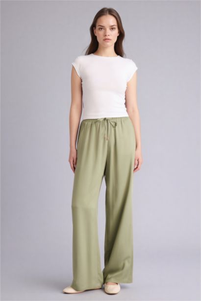 بنطرون فيسكوز فلورايدا برجل واسع وايد ليج بجيب وخصر عالي