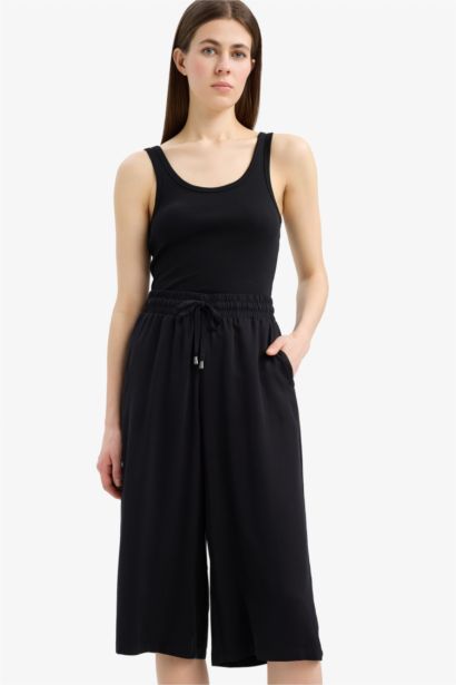 Pantacourt crop fit taille haute en viscose