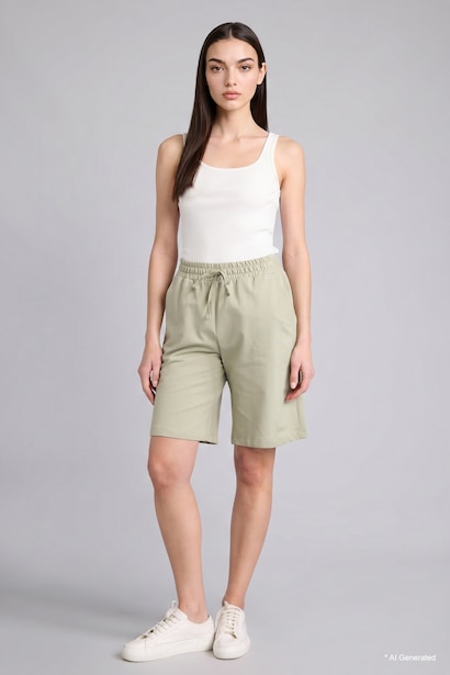Short Bermuda en tissu sweat droit à taille normale Coupe régulière