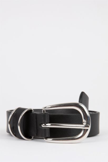 Women's Rectangle Buckle Leather Look Belt